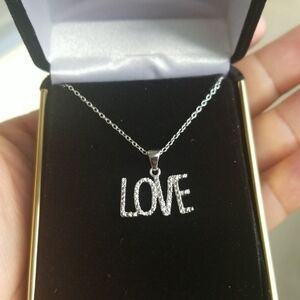 Womens Sterling Silver 925 Rhodium LOVE necklace